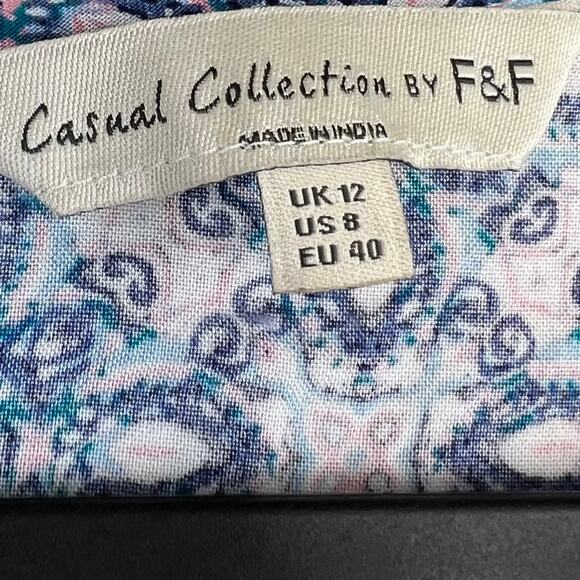 Casual Collection by F&F Blue Pink Kaleidoscope Preppy Boho Coastal Top Size 8 - Picture 6 of 6